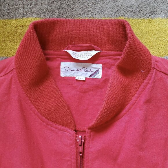 Vtg Oscar de la Renta Red Cotton Blouson Jacket | Large - Picture 5 of 9